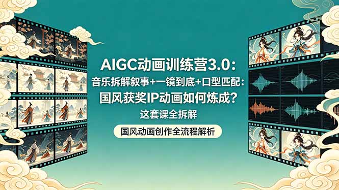 AIGC动画训练营3.0：音乐拆解叙事+一镜到底+口型匹配：国风获奖IP动画如何炼成？这套课全拆解-鑫梵淘