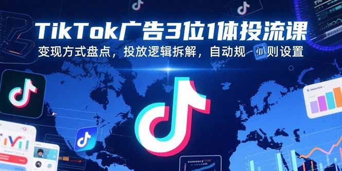 TikTok广告3位1体投流课，变现方式盘点，投放逻辑拆解，自动规则设置-鑫梵淘