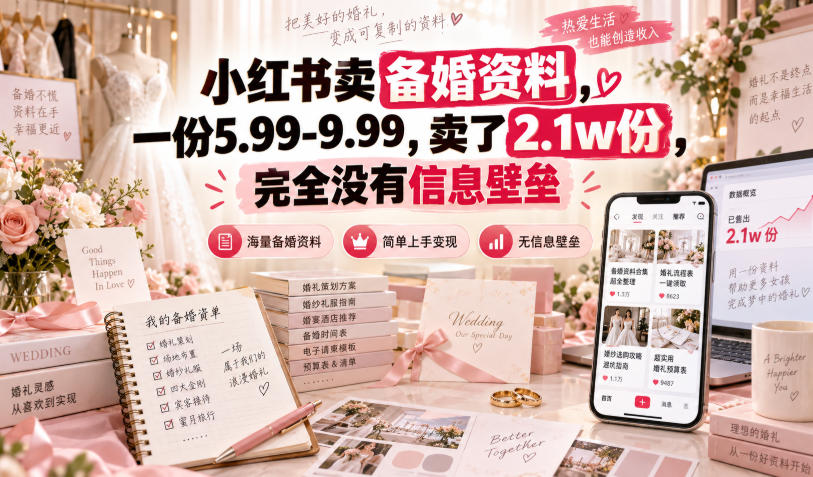 小红书卖备婚资料，一份5.99-9.99，卖了2.1w份，完全没有信息壁垒-鑫梵淘