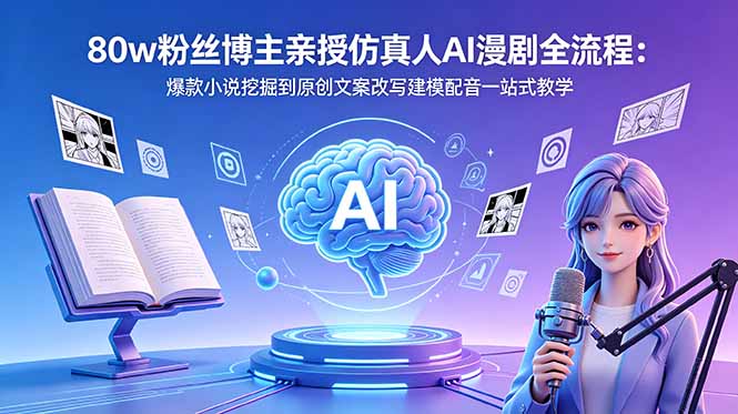 80w粉丝博主亲授仿真人AI漫剧全流程：爆款小说挖掘到原创文案改写建模配音一站式教学-鑫梵淘