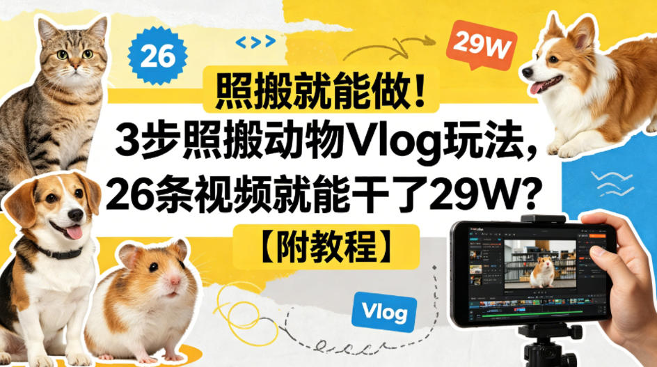 照搬就能做！3步照搬动物Vlog玩法，26条视频就能干了29W？【附教程】【赠coze一键生成工作流】-鑫梵淘