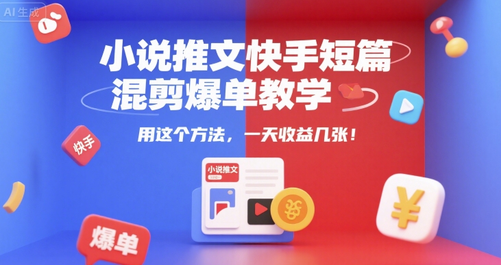 小说推文快手短篇混剪爆单教学，用这个方法，一天收益几张-鑫梵淘