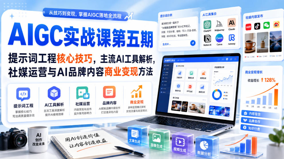 刺猬星球·AIGC实战课第五期，提示词工程核心技巧，主流AI工具解析，社媒运营与AI品牌内容商业变现方法-鑫梵淘