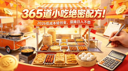365道小吃绝密配方！2026低成本轻创业，摆摊日入不愁-鑫梵淘