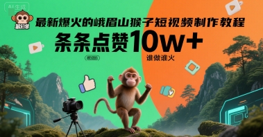 最新爆火的峨眉山猴子短视频制作教程，条条点赞10w+，谁做谁火【教程+提示词】-鑫梵淘