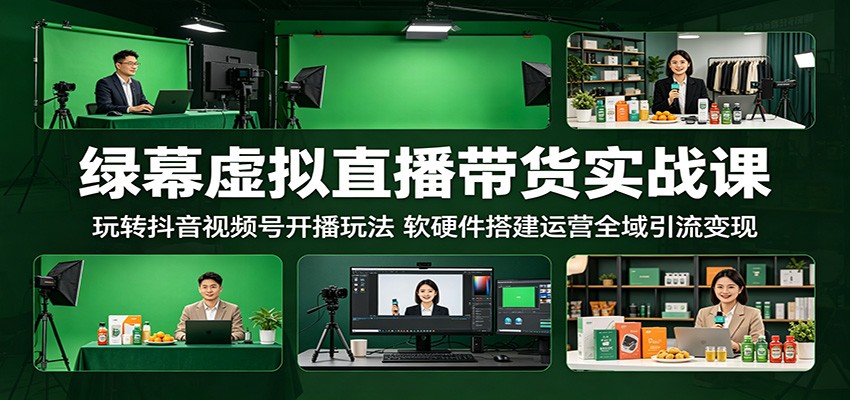 绿幕虚拟直播带货实战课：玩转抖音视频号开播玩法，软硬件搭建运营全域引流变现-鑫梵淘