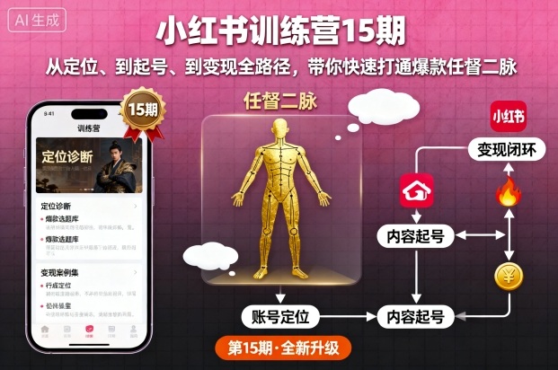 小红书训练营15期，从定位、到起号、到变现全路径，带你快速打通爆款任督二脉-鑫梵淘