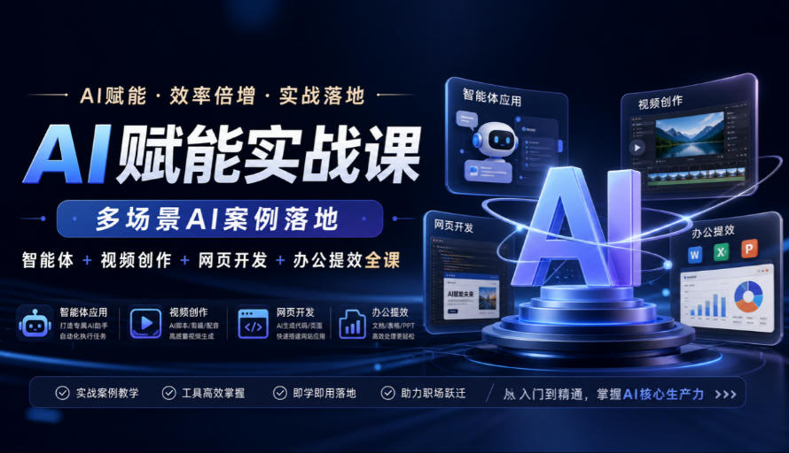 AI赋能实战课，多场景AI案例落地，智能体+视频创作+网页开发+办公提效全课-鑫梵淘