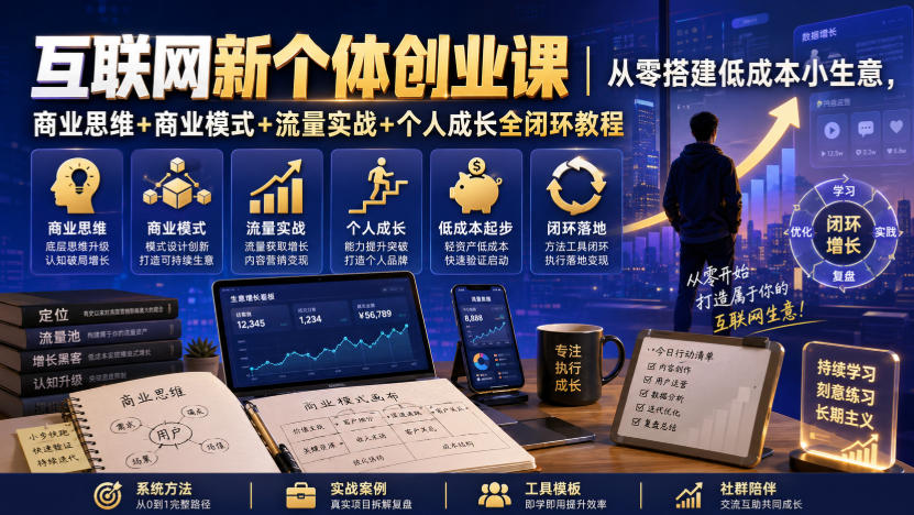 互联网新个体创业课｜从零搭建低成本小生意，商业思维+商业模式+流量实战+个人成长全闭环教程(更新0922)-鑫梵淘