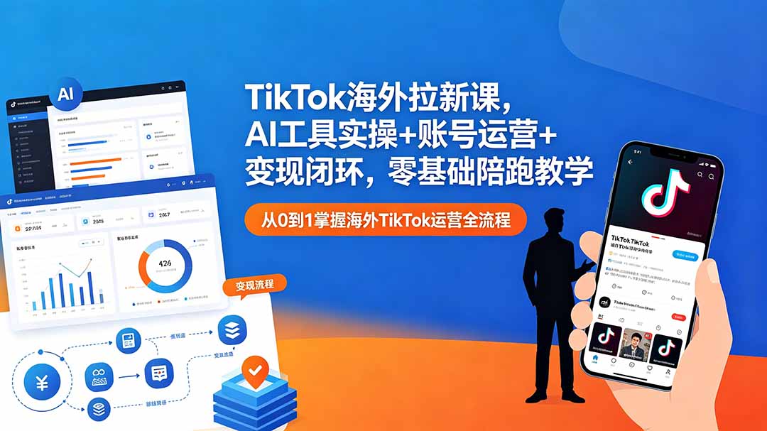 TikTok海外拉新课，AI工具实操+账号运营+变现闭环，零基础陪跑教学-鑫梵淘