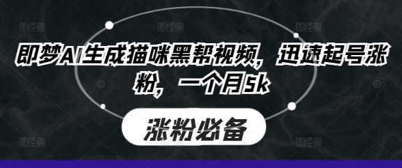 即梦AI生成猫咪黑帮视频，迅速起号涨粉，一个月5k-鑫梵淘