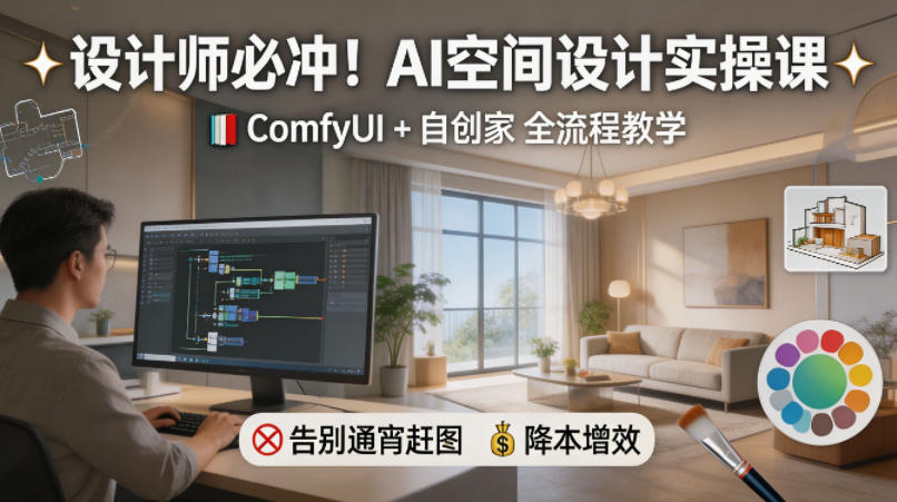 设计师必冲！AI空间设计实操课，ComfyUI+自创家全教学，告别通宵赶图，降本增效-鑫梵淘