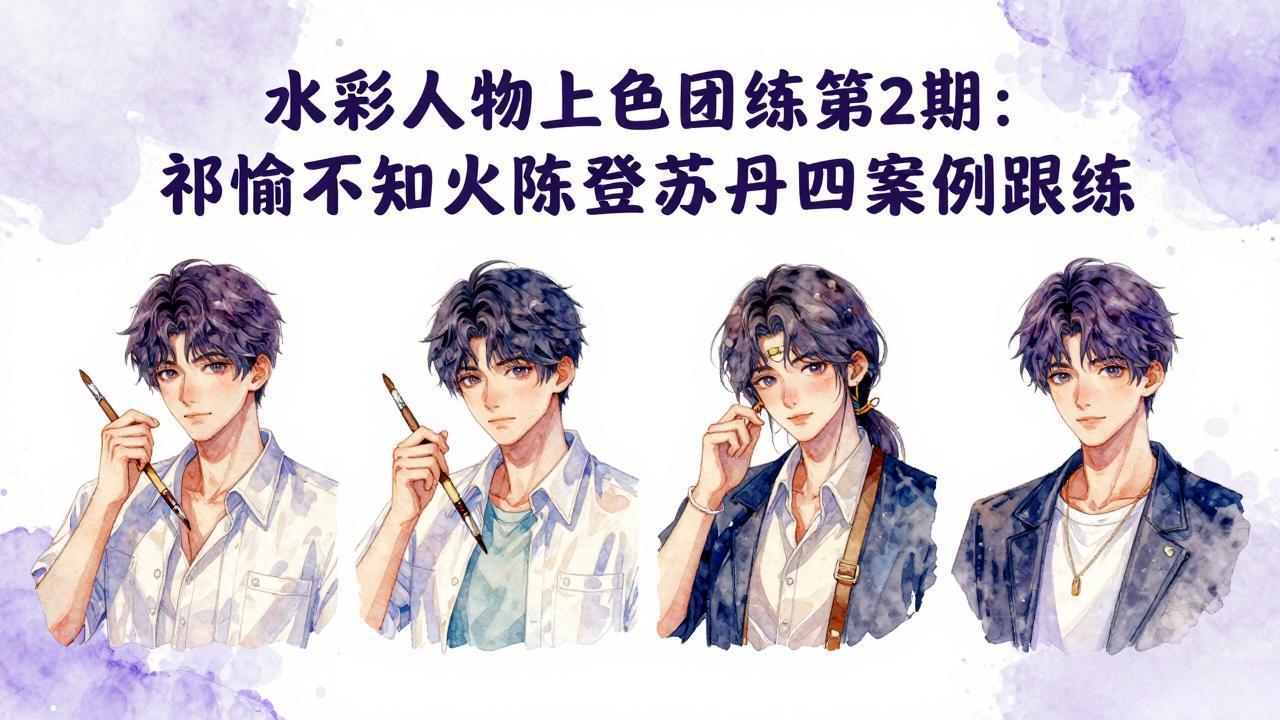 水彩人物上色团练第2期：祁煜不知火陈登苏丹四案例跟练，手把手提升绘画能力-鑫梵淘