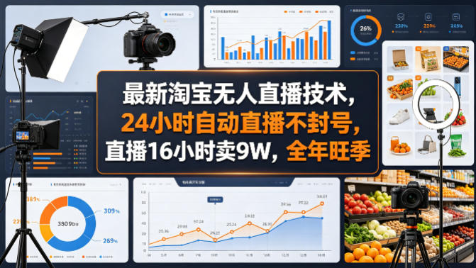最新淘宝无人直播技术，24小时自动直播不封号，直播16小时卖9W，全年旺季【揭秘】-鑫梵淘