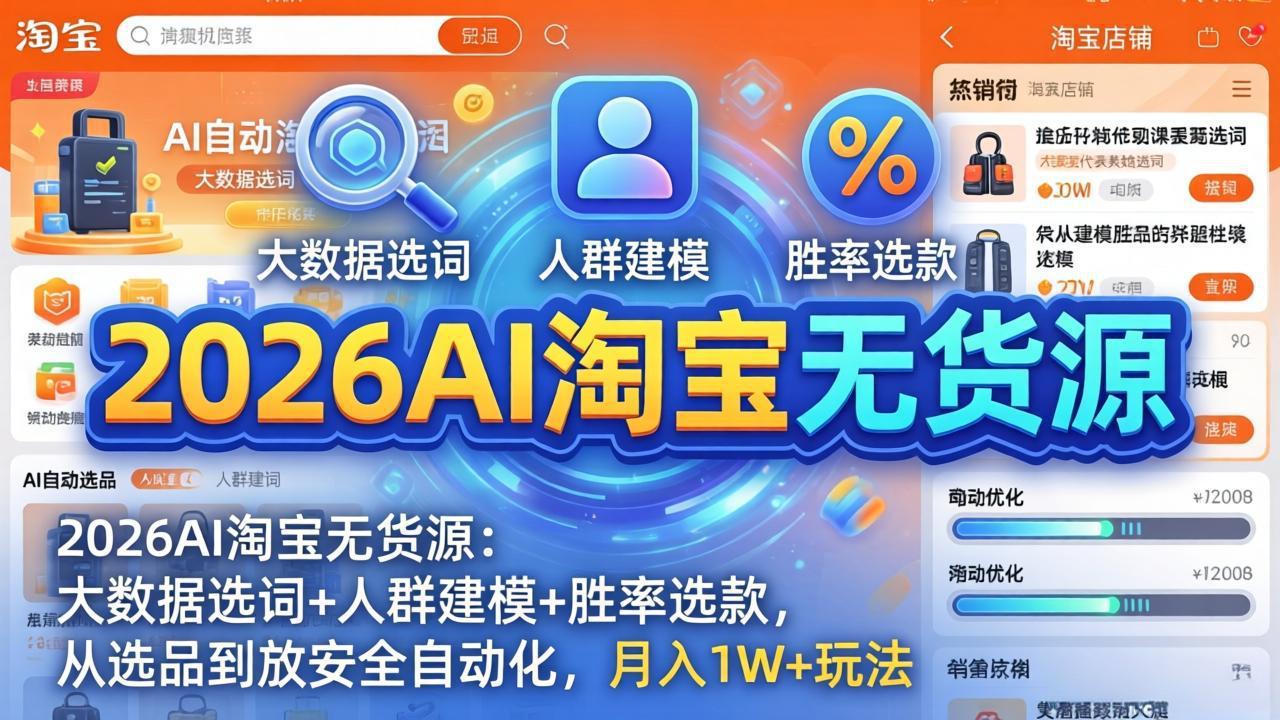 2026AI淘宝无货源-4月更新：大数据选词+人群建模+胜率选款，从选品到放大全自动化，月入1W+玩法-鑫梵淘