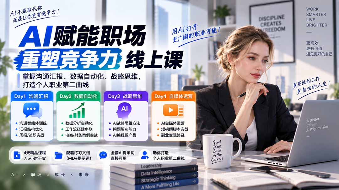 AI职场提效与第二曲线实战课-无水印：学习沟通汇报、数据工作流和战略思维，掌握AI编程做产品及自媒体运营方法-鑫梵淘