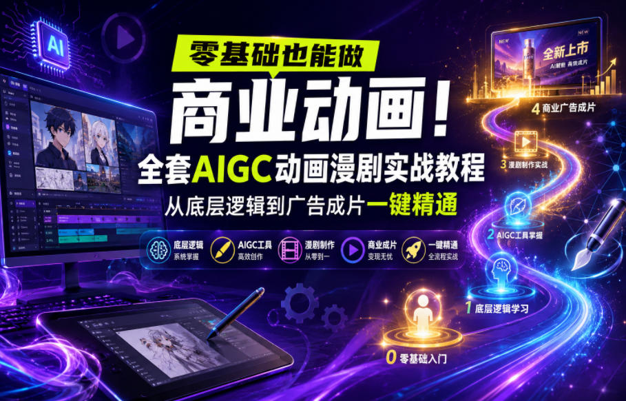 零基础也能做商业动画！全套AIGC动画漫剧实战教程，从底层逻辑到广告成片一键精通-鑫梵淘