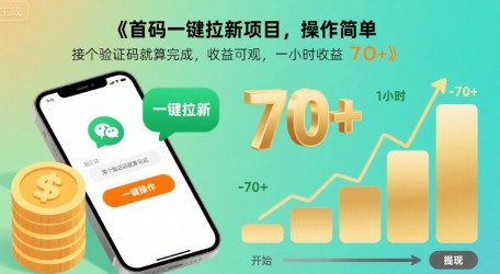 首码一键拉新项目，操作简单，接个验证码就算完成，收益可观， 一小时收益70+【揭秘】-鑫梵淘