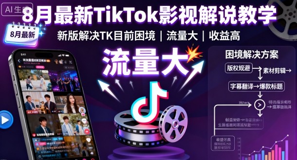 8月最新TikTok影视解说教学，新版解决TK目前困境，流量大，收益高-鑫梵淘