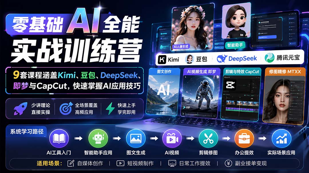零基础AI全能实战训练营：9套课程涵盖Kimi、豆包、DeepSeek、即梦与CapCut，快速掌握AI应用技巧-鑫梵淘