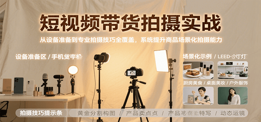 短视频带货拍摄实战，从设备准备到专业拍摄技巧全覆盖，系统提升商品场景化拍摄能力-鑫梵淘