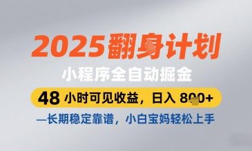 2025小程序全自动掘金，48 小时可见收益，日入8张，长期稳定靠谱，小白宝妈轻松上手【揭秘】-鑫梵淘