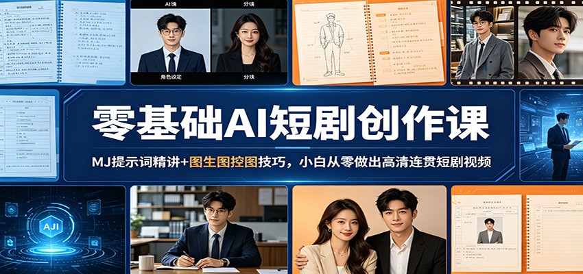 零基础AI短剧创作课：MJ提示词精讲+图生图控图技巧，小白从零做出高清连贯短剧视频-鑫梵淘