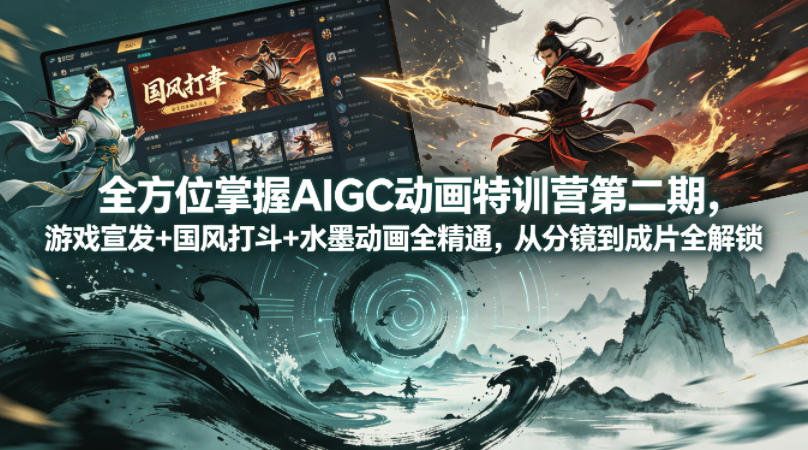 全方位掌握AIGC动画特训营第二期，游戏宣发+国风打斗+水墨动画全精通，从分镜到成片全解锁-鑫梵淘
