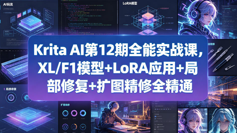 Krita AI第12期全能实战课，XL/F1模型+LoRA应用+局部修复+扩图精修全精通-鑫梵淘