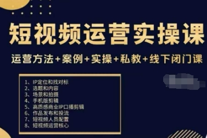 短视频运营实操课，运营方法+案例+实操+私教+线下闭门课-鑫梵淘