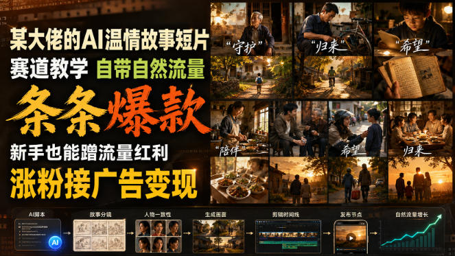 某大佬的AI温情故事短片赛道教学，自带自然流量，条条爆款，新手也能蹭流量红利，涨粉接广告变现(更新)-鑫梵淘
