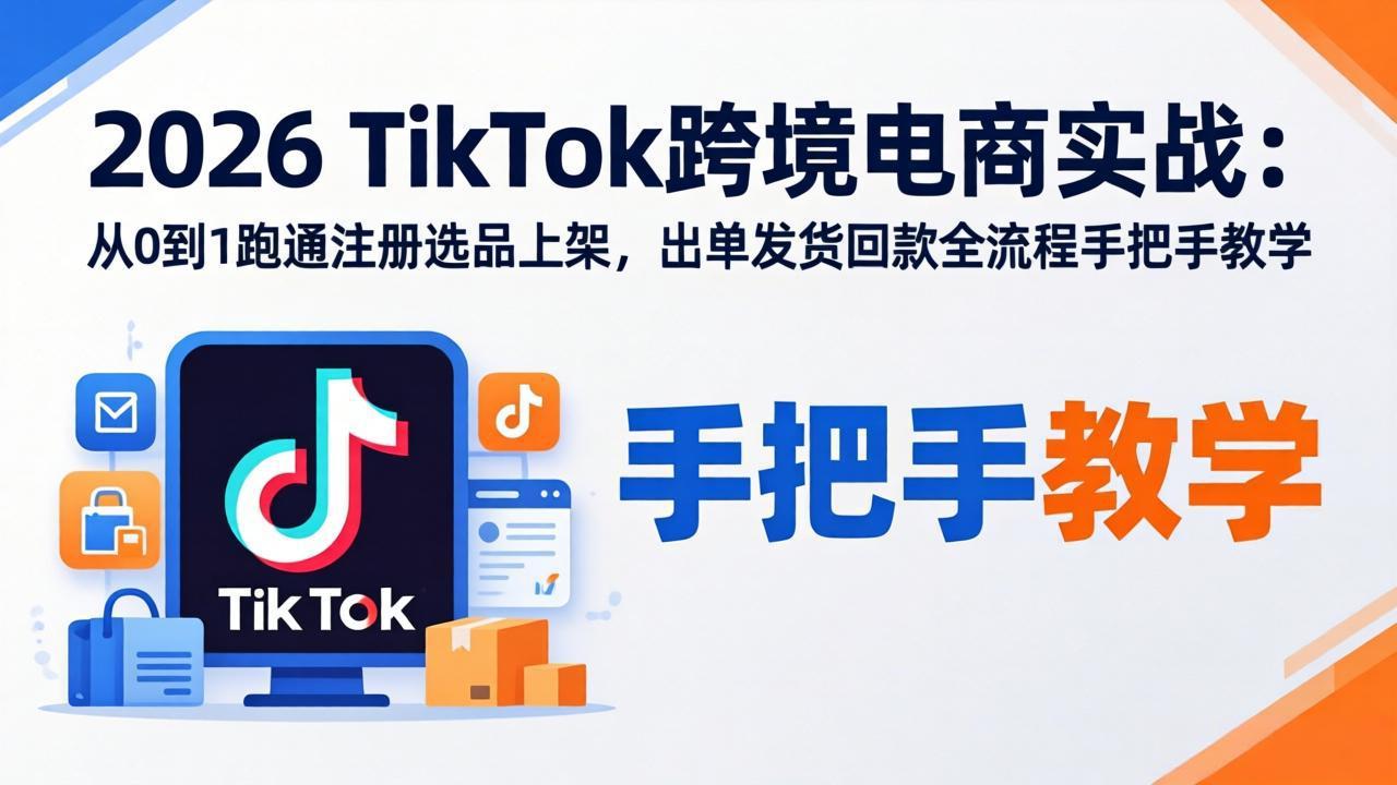 2026TikTok跨境电商实战：从0到1跑通注册选品上架，出单发货回款全流程手把手教学-鑫梵淘