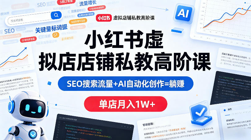小红书虚拟店铺私教高阶课，SEO搜索流量+AI自动化创作=躺賺，单店月入1W+-鑫梵淘