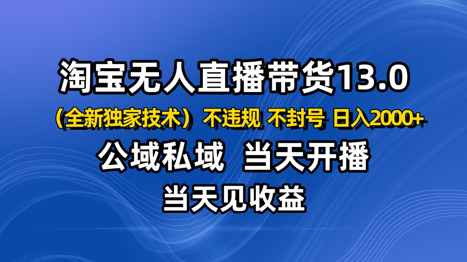 淘宝无人直播13.0，公域私域技术，不封号，不违规 布局下半年旺季赛道，日入2000+-鑫梵淘
