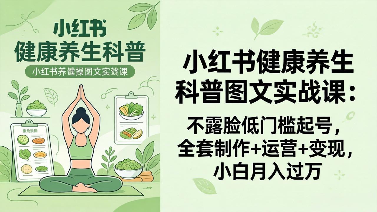 2026小红书健康养生科普图文实战课：不露脸低门槛起号，全套制作+运营+变现，小白月入过万-鑫梵淘