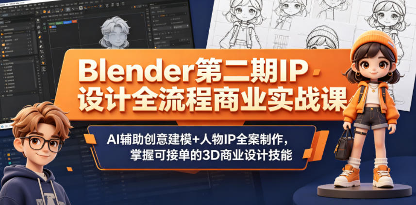 Blender第二期IP设计全流程商业实战课，AI辅助创意建模+人物IP全案制作，掌握可接单的3D商业设计技能-鑫梵淘
