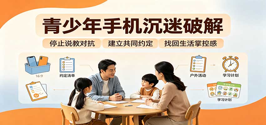 青少年手机沉迷破解:跳出管控说教思维,六步法引导孩子夺回注意力掌控权-鑫梵淘