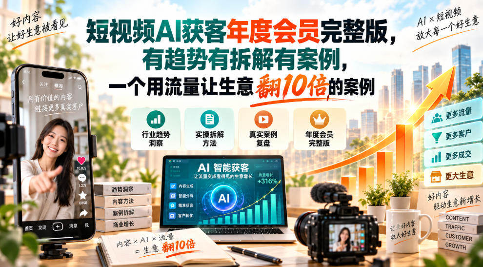 短视频AI获客年度会员完整版，有趋势有拆解有案例，一个用流量让生意翻10倍的案例-鑫梵淘