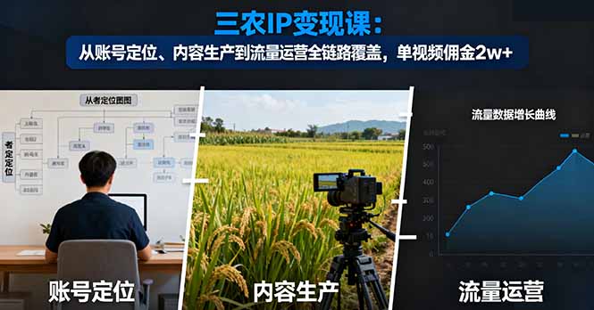 三农IP变现课：从账号定位、内容生产到流量运营全链路覆盖，单视频佣金2w+-鑫梵淘