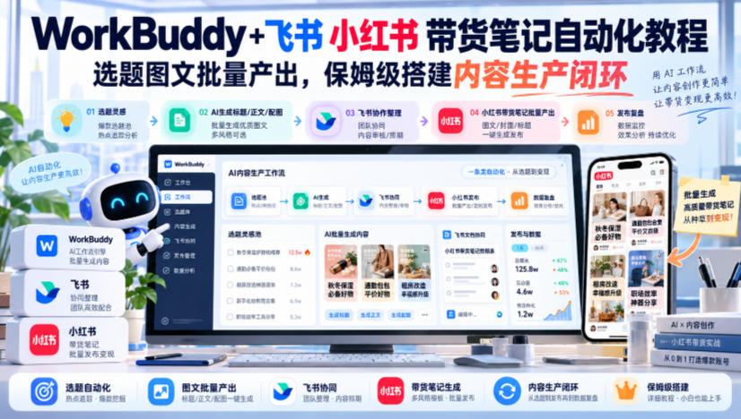 WorkBuddy+飞书小红书带货笔记自动化教程，选题图文批量产出，保姆级搭建内容生产闭环【文档】-鑫梵淘