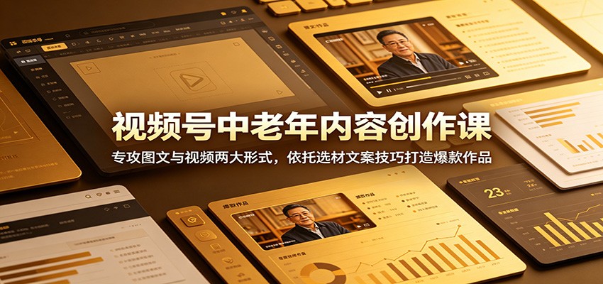 视频号中老年内容创作课：专攻图文与视频两大形式，依托选材文案技巧打造爆款作品-鑫梵淘