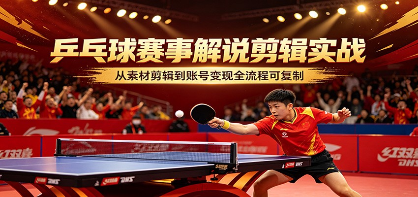 乒乓球赛事解说剪辑实战，从素材剪辑到账号变现全流程可复制-鑫梵淘