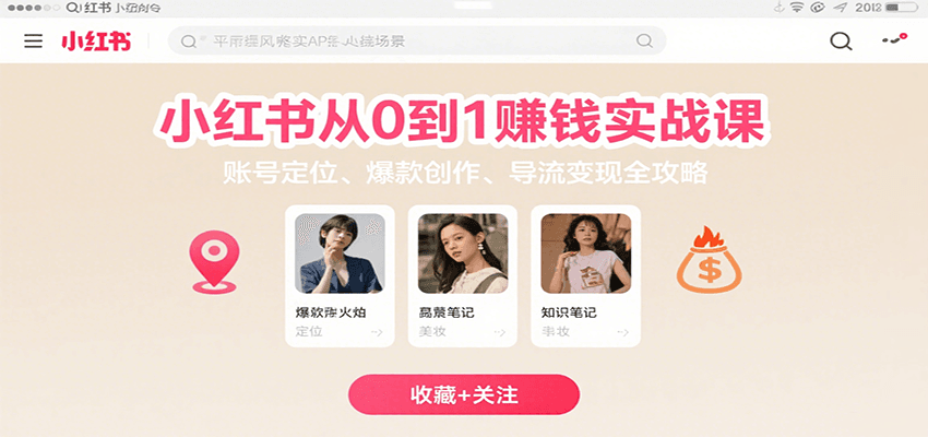 小红书从0到1赚钱实战课：账号定位、 爆款创作 、导流变现全攻略-鑫梵淘