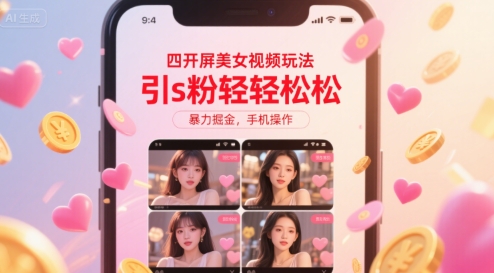 四开屏美女视频玩法，引s粉轻轻松松，暴力掘金，手机操作【揭秘】-鑫梵淘