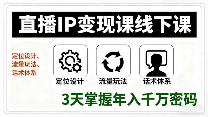 直播IP变现课线下课，定位设计、流量玩法、话术体系，3天掌握年入千万密码-鑫梵淘