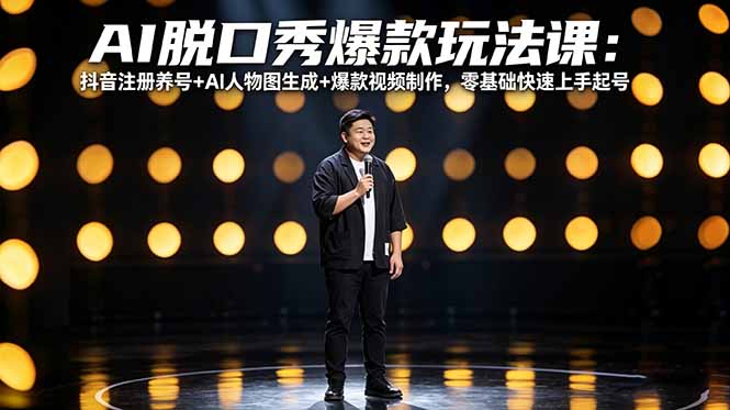 AI脱口秀爆款玩法课：抖音注册养号+AI人物图生成+爆款视频制作，零基础快速上手起号-鑫梵淘