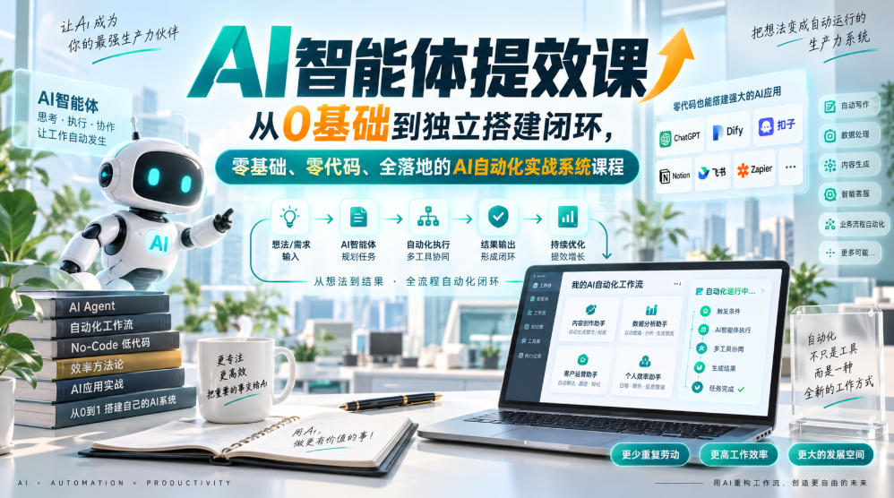 AI智能体提效课，从0基础到独立搭建闭环，零基础、零代码、全落地的AI自动化实战系统课程-鑫梵淘