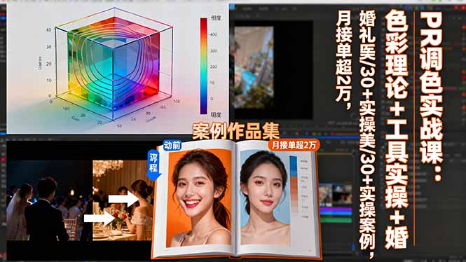 PR调色实战课：色彩理论+工具实操+婚礼医美/30+实操案例，月接单超2万-鑫梵淘