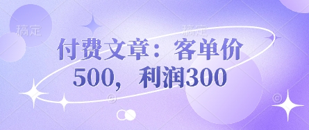 付费文章：客单价500，利润300-鑫梵淘