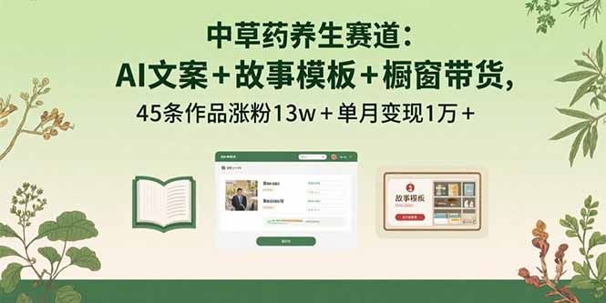 中草药养生赛道：AI文案+故事模板+橱带货，45条作品涨粉13w+单月变现1万+-鑫梵淘